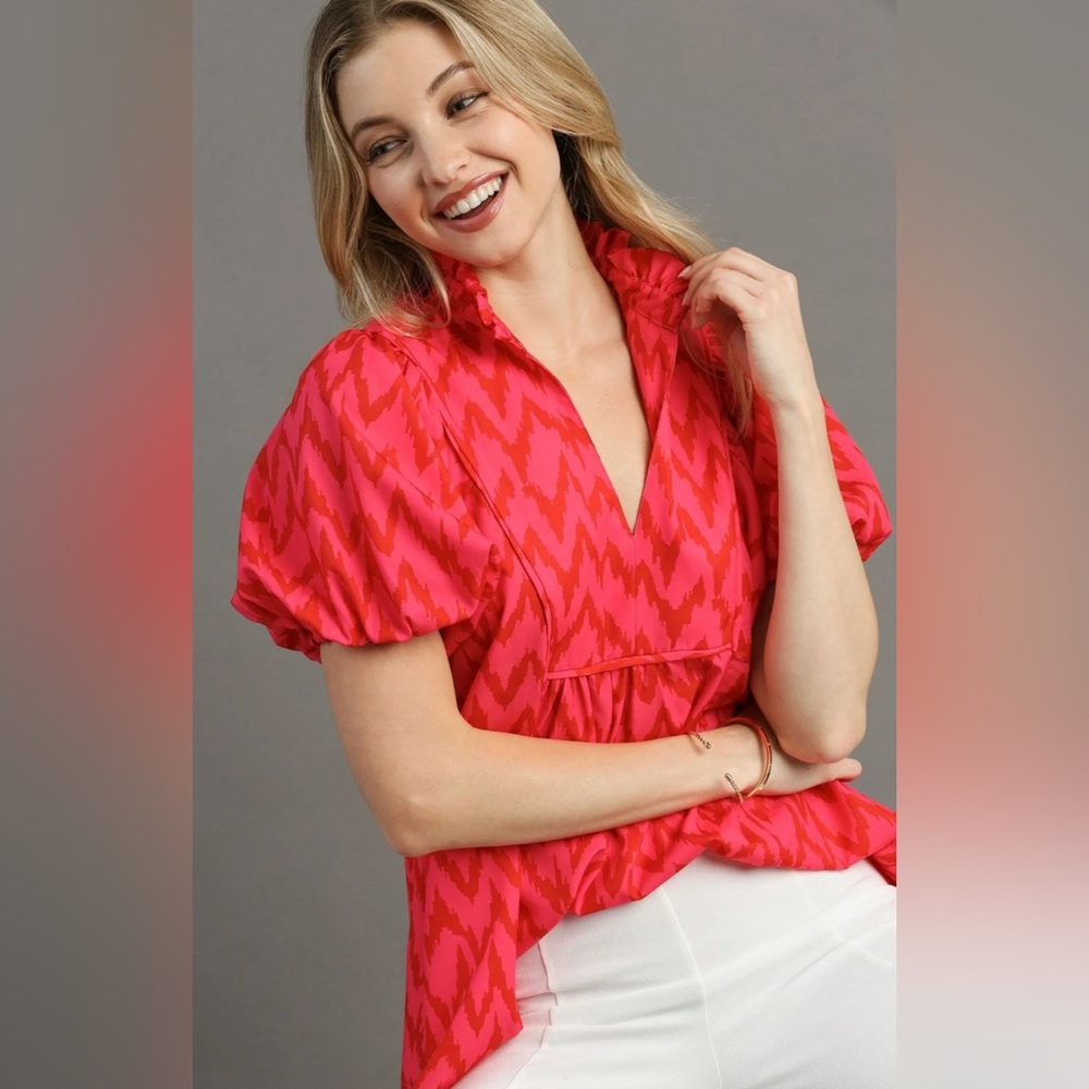 Umgee High‎ Collar Chevron Blouse Women’s Size Medium New With Tags